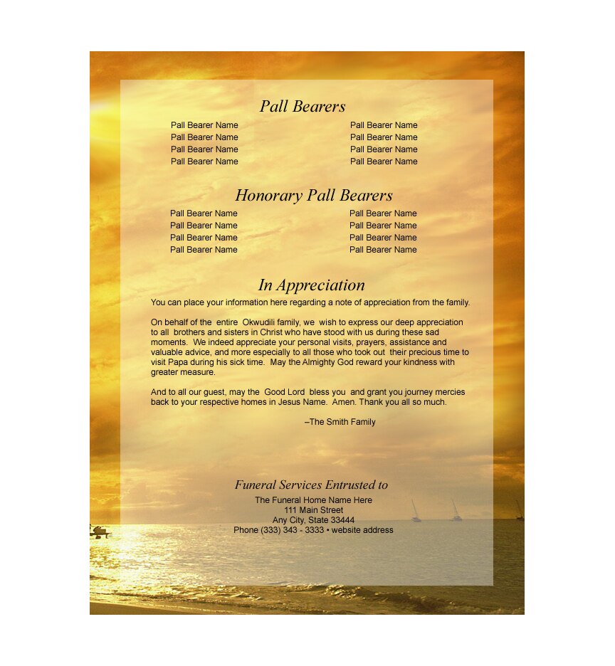 Island Small Memorial Card Template.