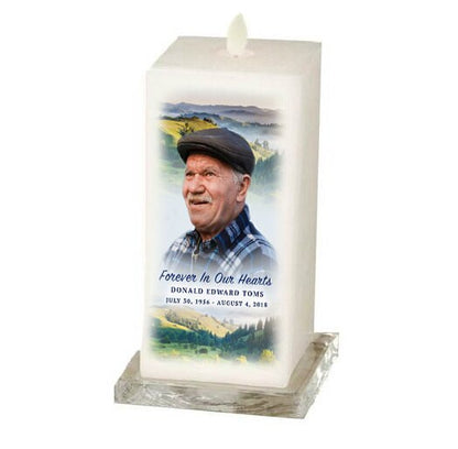 Landscape Square Dancing Wick LED Memorial Candle.