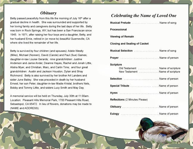 Camouflage Funeral Program Template.