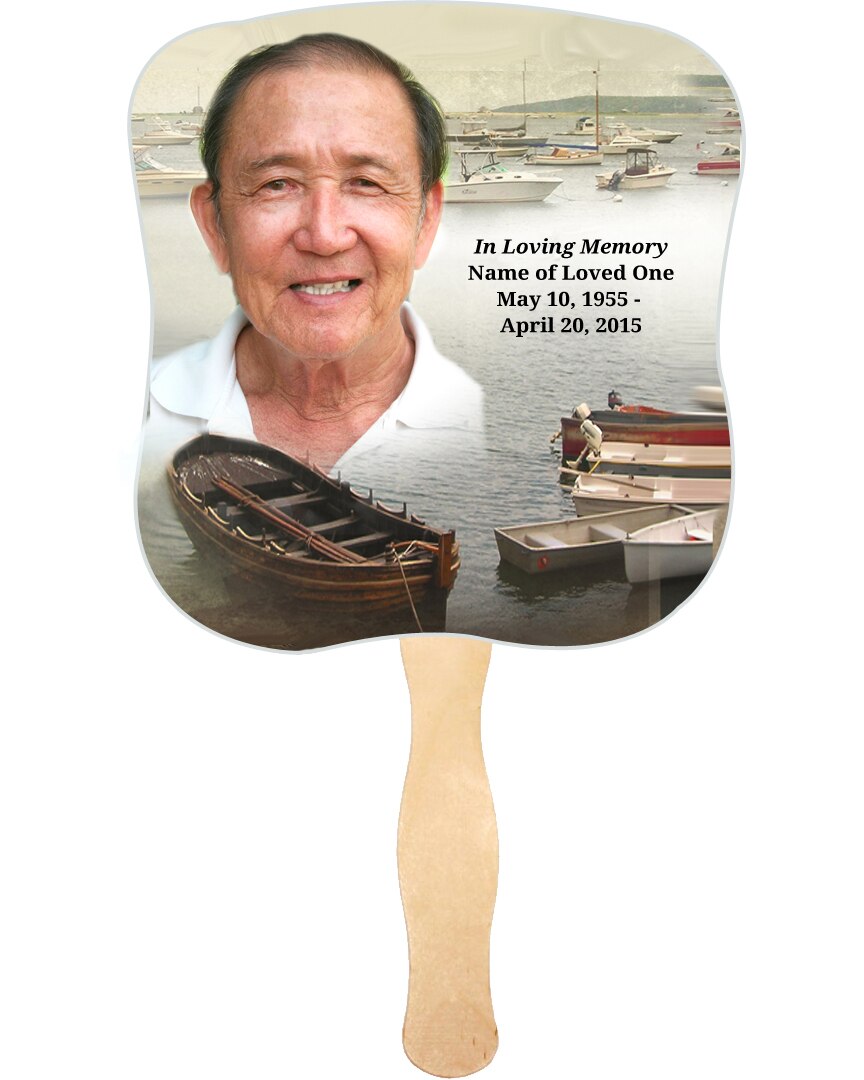Fishing Cardstock Memorial Fan With Wooden Handle (Pack of 10).