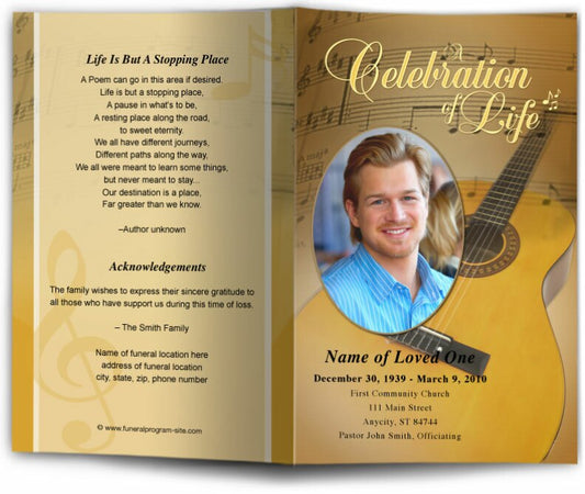 Guitar Funeral Program Template.