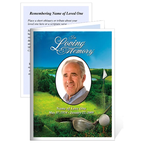Golfer Small Memorial Card Template.