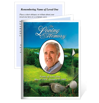 Golfer Small Memorial Card Template.