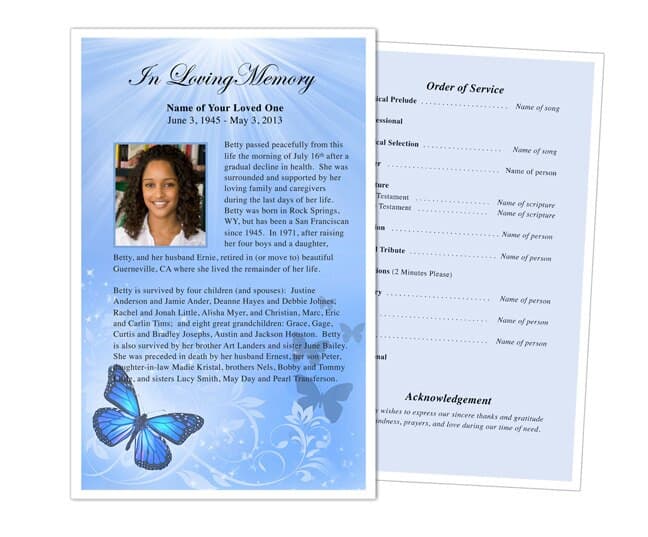 Butterfly Funeral Flyer Template.