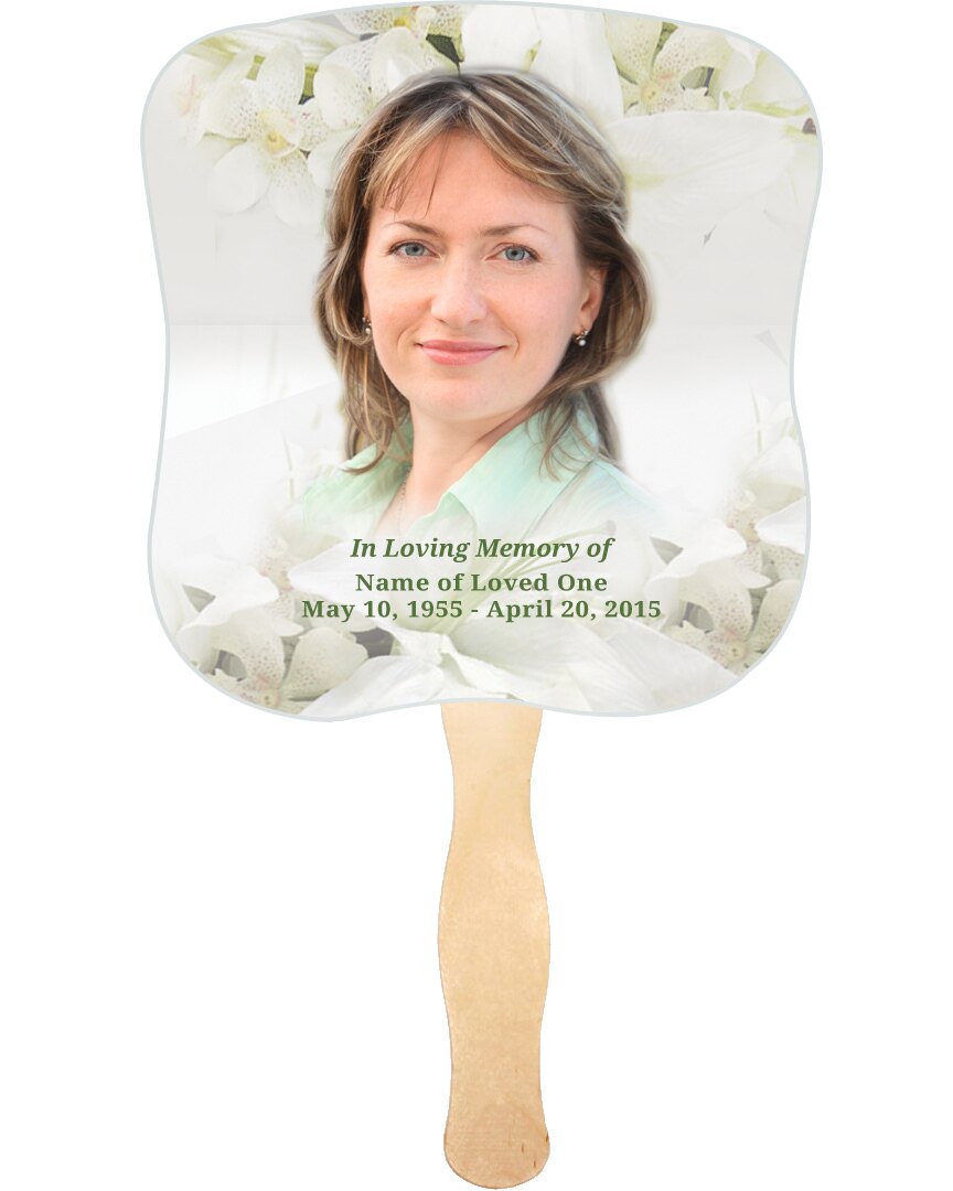 Lily Cardstock Memorial Church Fans With Wooden Handle – Funeral ...