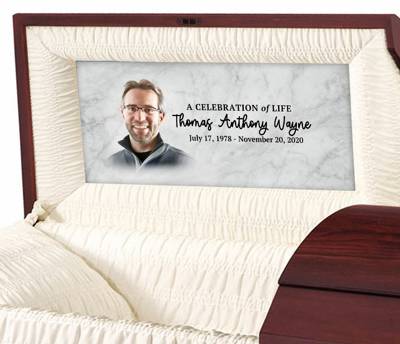 Marble Personalized Casket Panel Insert.