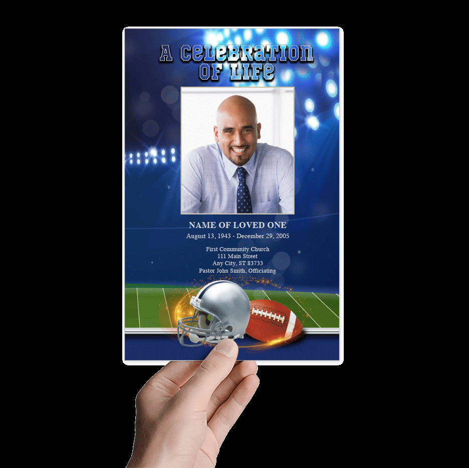 Navy Blue-Silver Football Team Color Funeral Program Template.