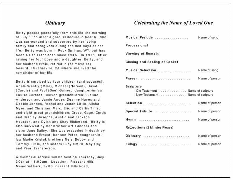 Example 1 Memorial Service Program Simple Funeral Program Template | DIY Funeral Programs – Funeral ...