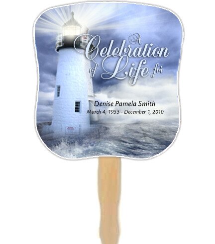 Lighthouse Cardstock Memorial Fan With Wooden Handle (Pack of 10).