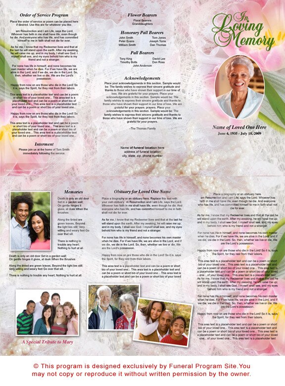 Pearls Tri Fold Funeral Brochure Template.