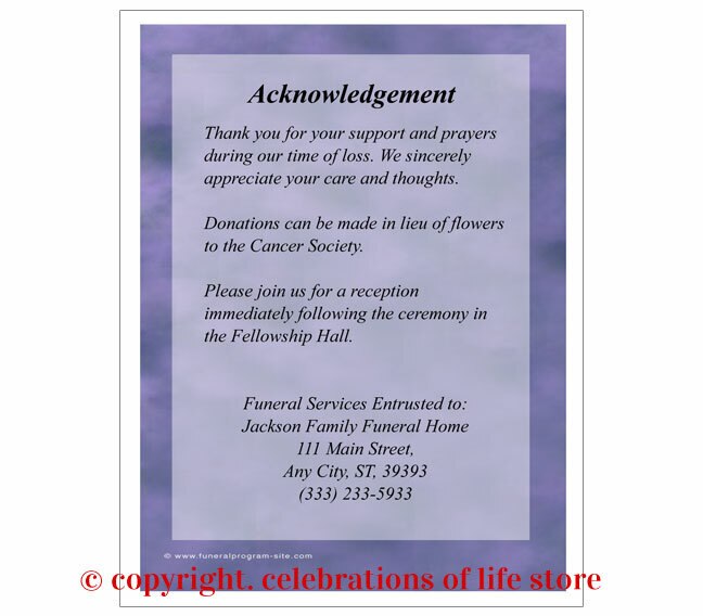 Lilac Small Memorial Card Template.