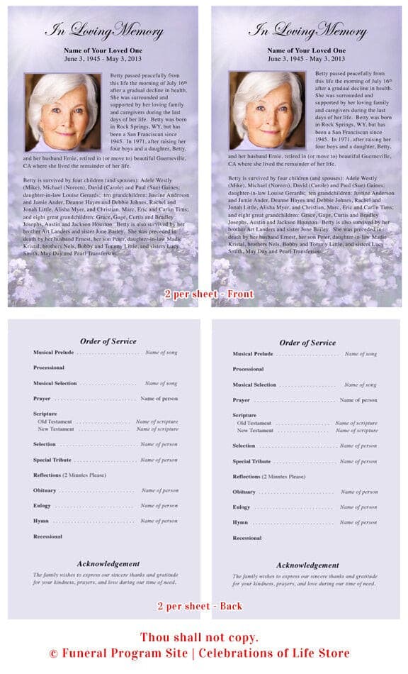 Lilac Funeral Flyer Half Sheets Template.