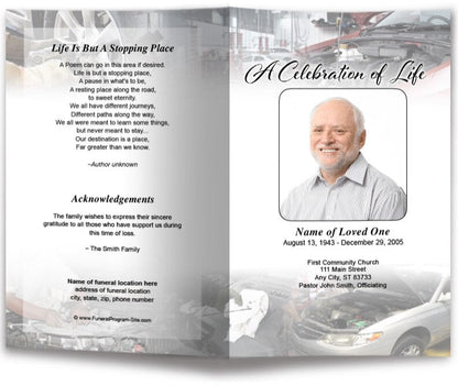 Car Mechanic Funeral Program Template.