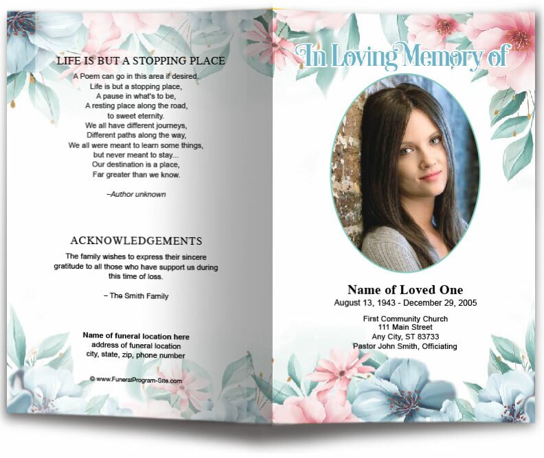 Willow Watercolor Funeral Program Template.