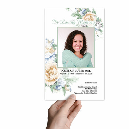 White Blossoms Watercolor Funeral Program Template.