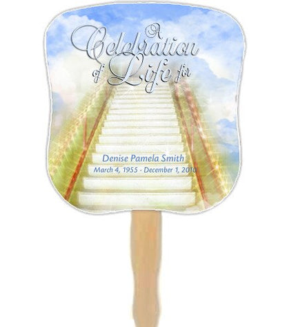 Stairway Cardstock Memorial Fan With Wooden Handle (Pack of 10).