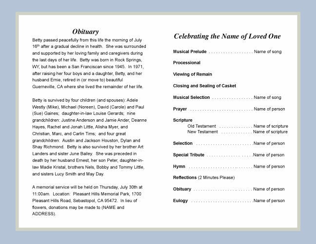 Angler Funeral Program Template.