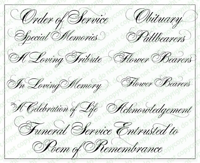 Alexis Funeral Program Title Word Art Pack of 12.