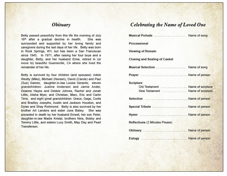 Garden Gate Watercolor Funeral Program Template.