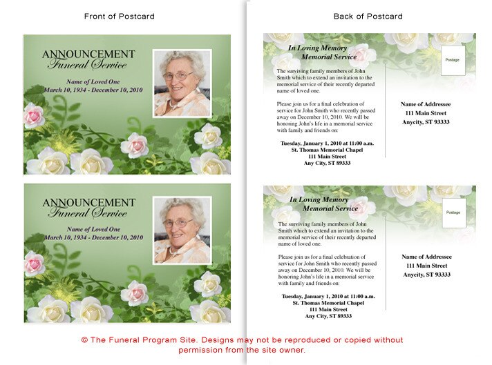 Garden Funeral Announcement Postcard Template.