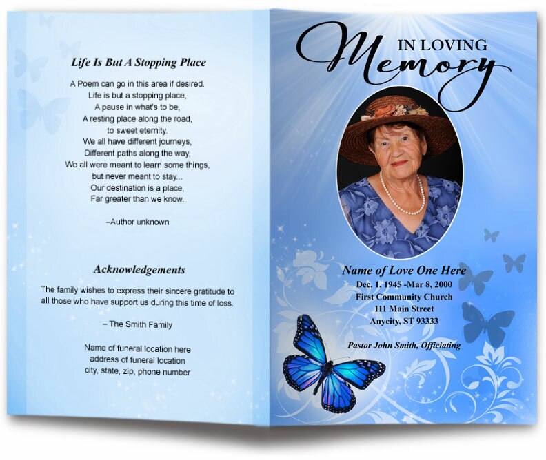 Butterfly Funeral Program Template.