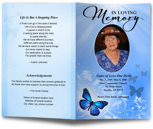 Butterfly Funeral Program Template.