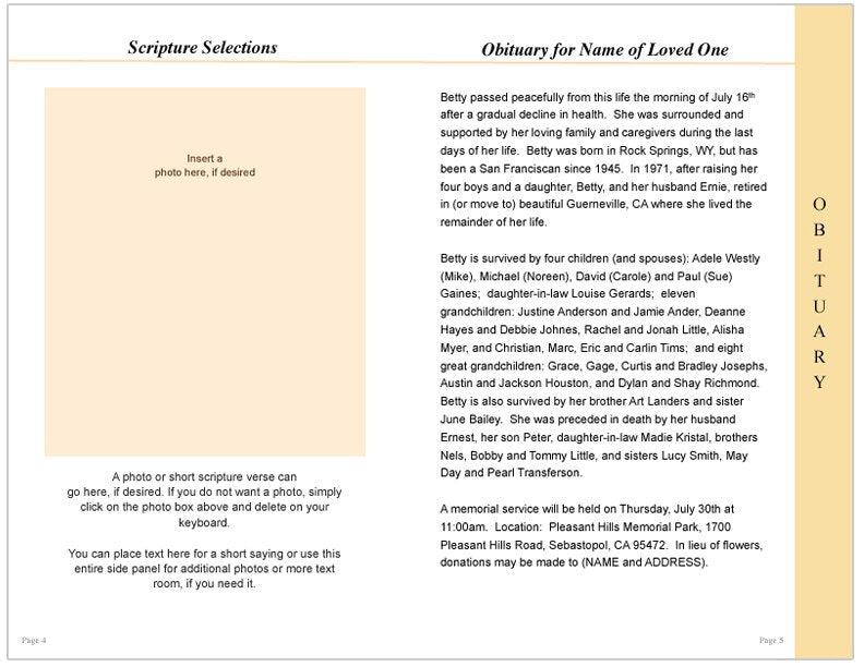 Floral 8-Sided Graduated Funeral Program Template.
