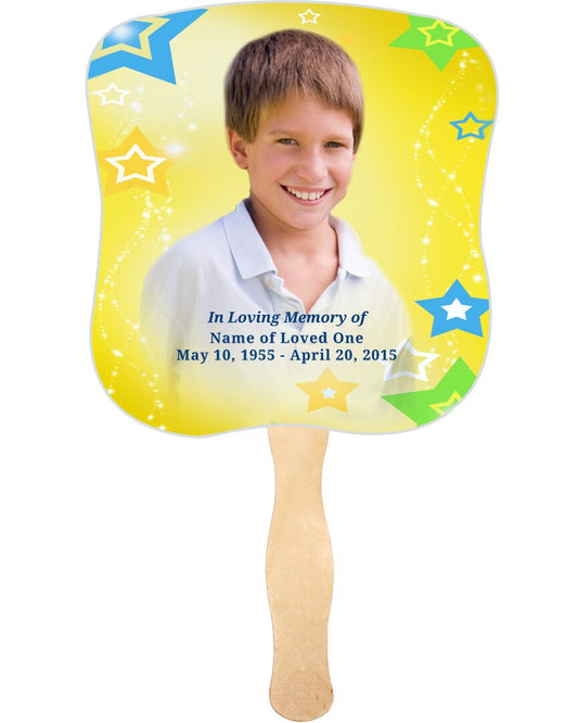Starry Cardstock Memorial Fan With Wooden Handle (Pack of 10).