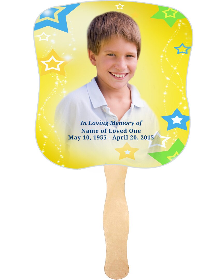 Starry Cardstock Memorial Fan With Wooden Handle (Pack of 10).