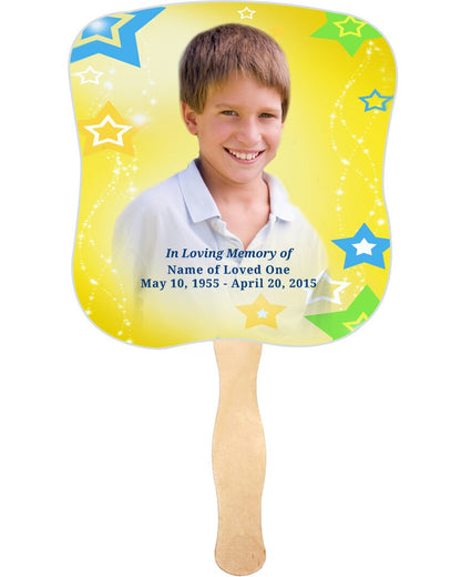 Starry Cardstock Memorial Fan With Wooden Handle (Pack of 10).