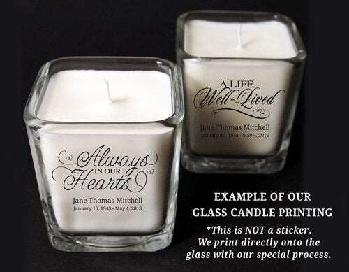 Entered Into His Gates Glass Cube Memorial Candle.