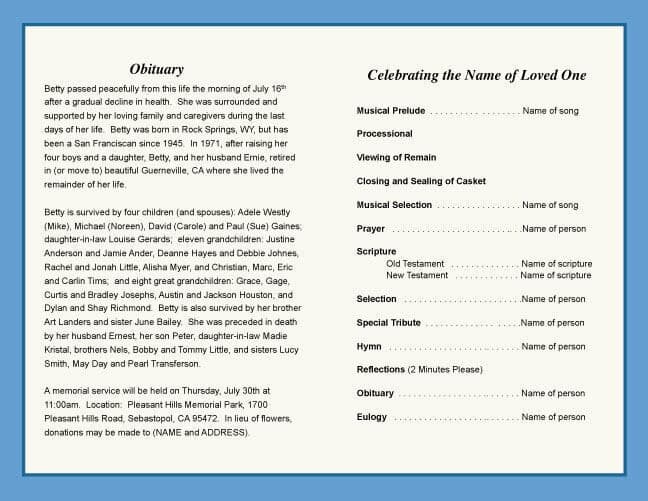 Tahoe Funeral Program Template.