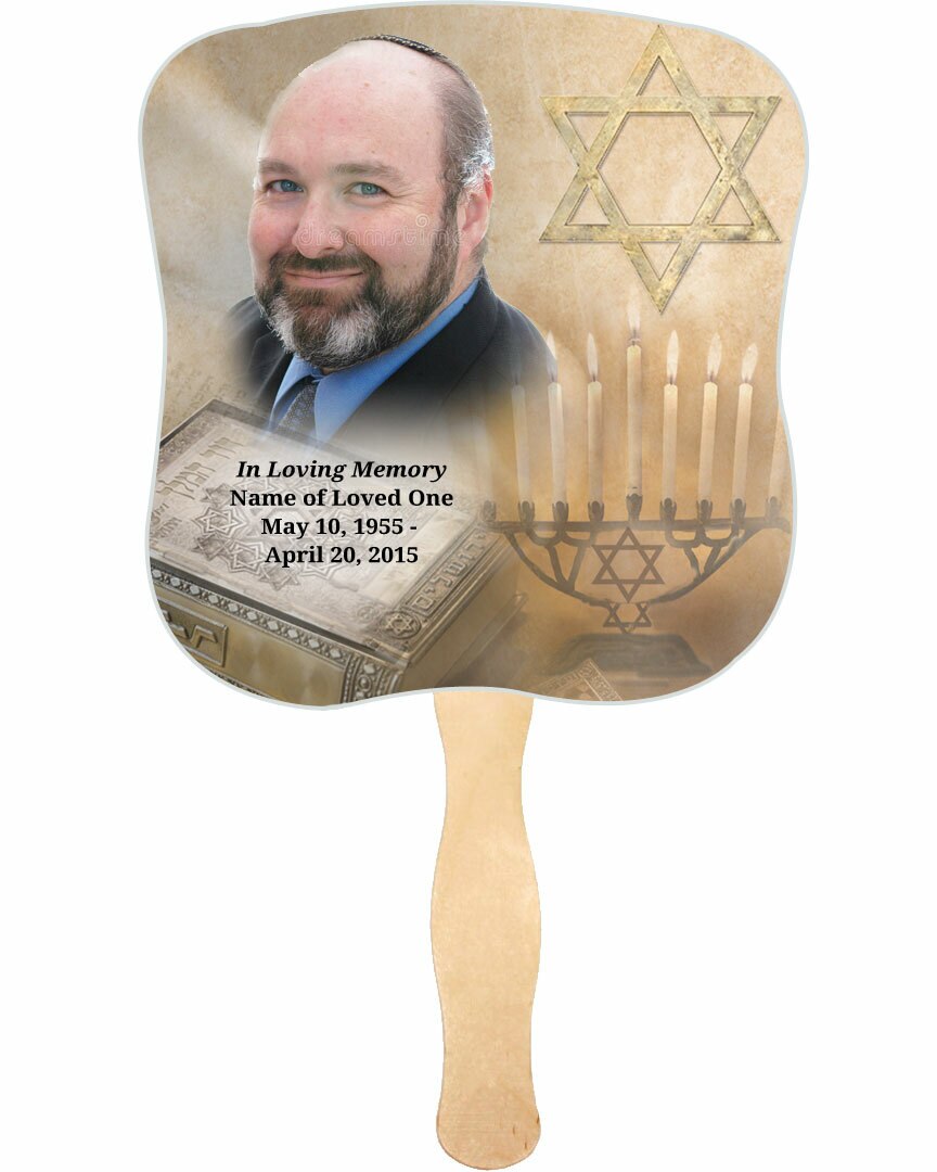 Jewish Cardstock Memorial Fan With Wooden Handle (Pack of 10).