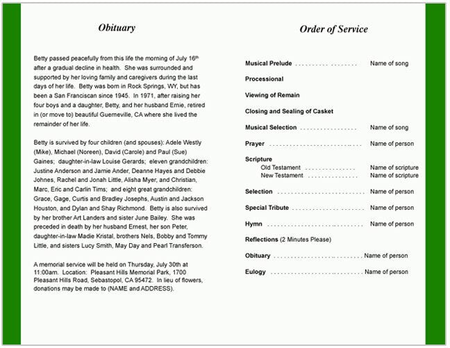 Jamaica Funeral Program Template.