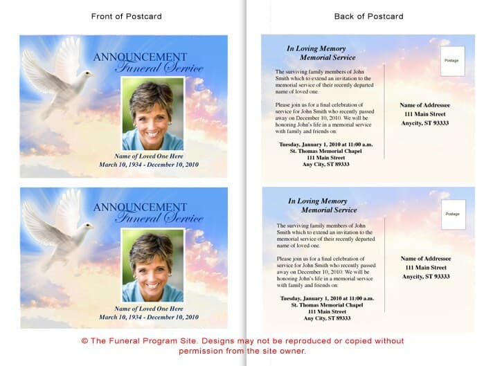 Peace Funeral Announcement Postcard Template.
