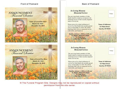 Savior Funeral Announcement Postcard Template.