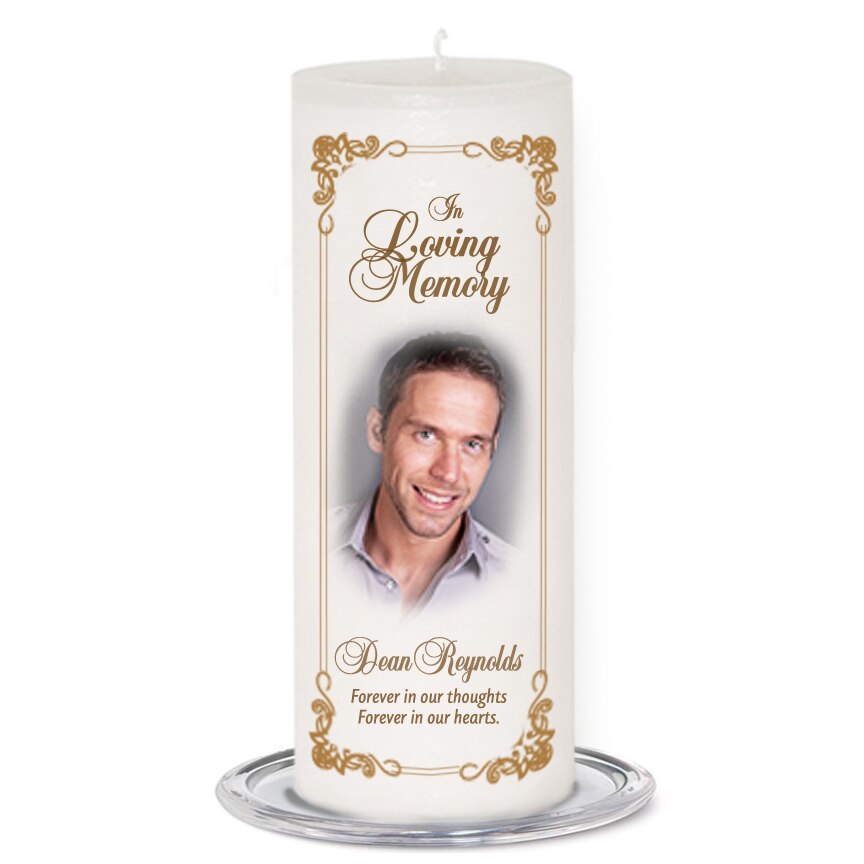 Chestnut Personalized Wax Pillar Memorial Candle.