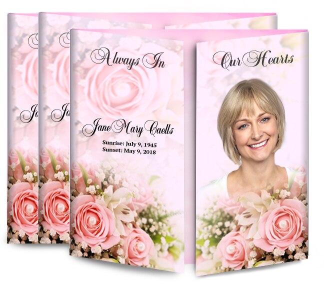 Pink Roses Gatefold Funeral Program Design & Print (Pack of 50).