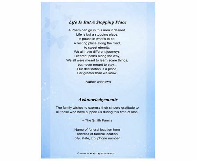 Butterfly 8-Sided Graduated Funeral Program Template.