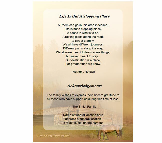 Ranch Small Memorial Card Template.