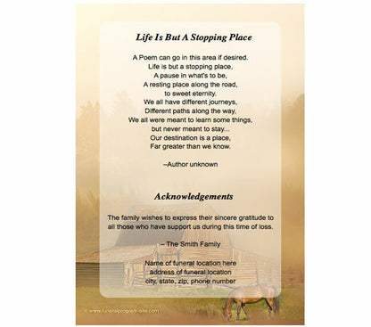 Ranch Small Memorial Card Template.