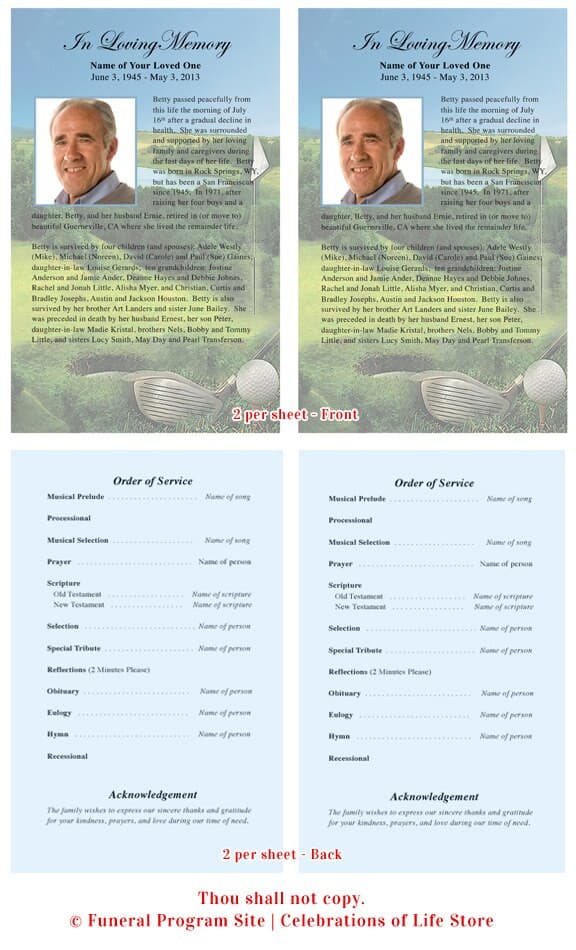 Golfer Funeral Flyer Template.