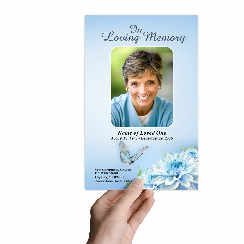 Blue Florals Funeral Program Template.