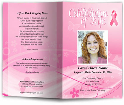 Breast Cancer Awareness Funeral Program Template.