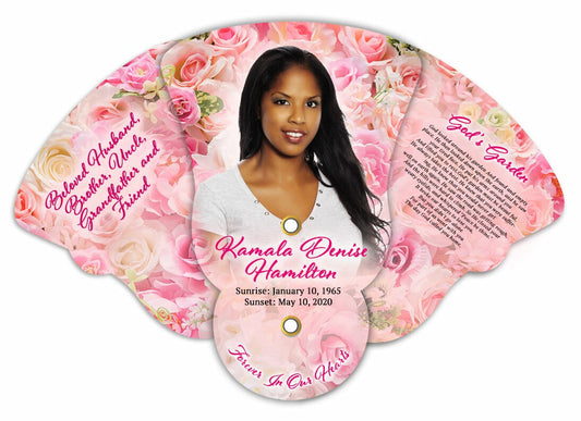 Pink Petals Personalized Folding Memorial Fan (Pack of 10).