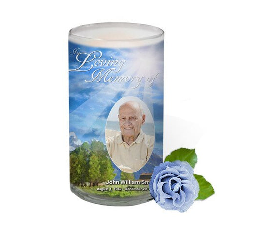 Outdoor Personalized Glass Memorial Candle.