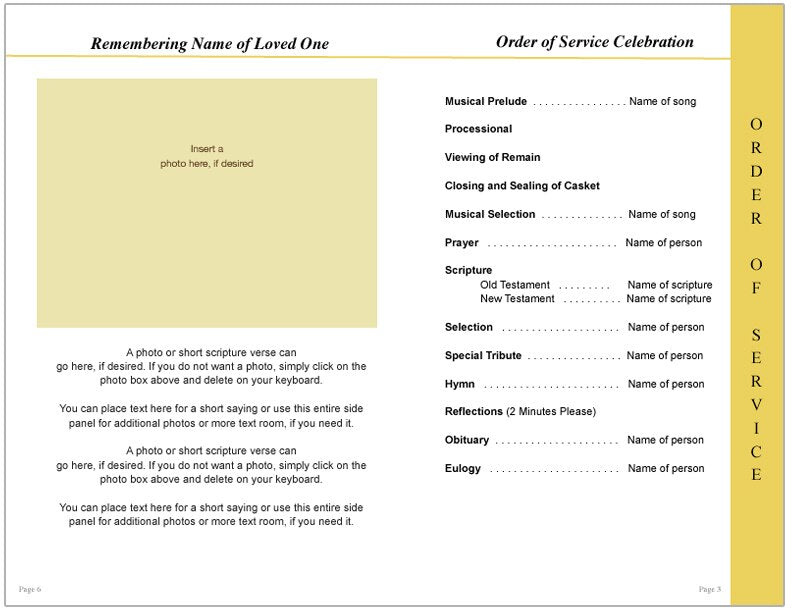 Embassy 8-Sided Graduated Funeral Program Template.