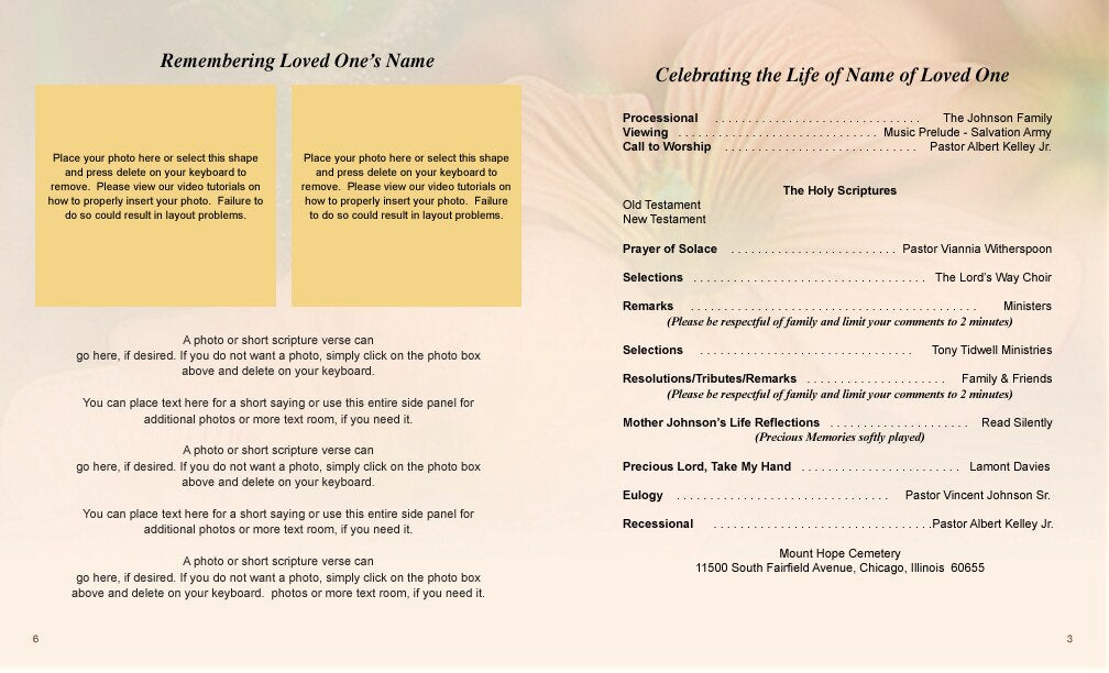 Floral Funeral Booklet Template.