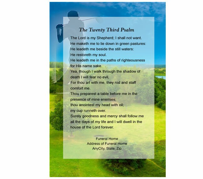 Golfer Small Memorial Card Template.