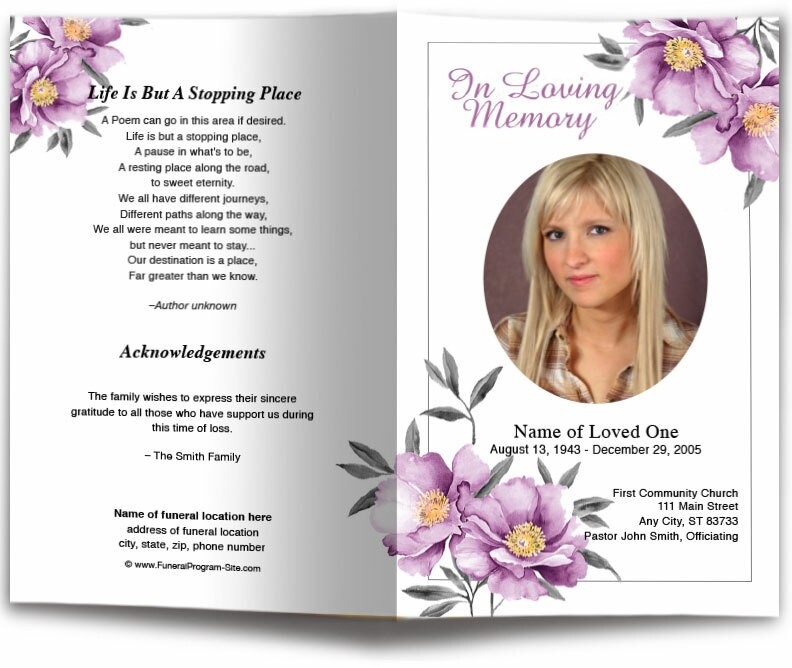 Plum Watercolor Funeral Program Template.